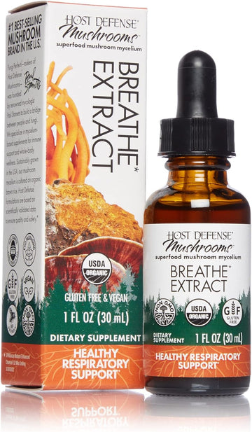 Host Defense, Breathe Extract, Respiratory Support, Mushroom Supplement with Cordyceps, Reishi and Chaga, Plain, 1