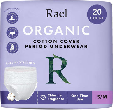 Rael Disposable Underwear For Women, Organic Cotton Cover - Incontinence Pads, Postpartum Essentials, Disposable Underwear, Unscented, Maximum Coverage (Size S-M, 20 Count)