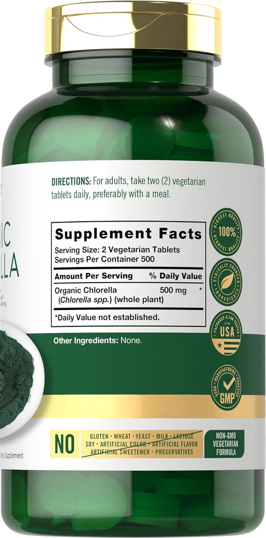 Carlyle Chlorella Tablets Organic 500 Mg | 1000 Count | Vegetarian, Non-Gmo, And Gluten Free