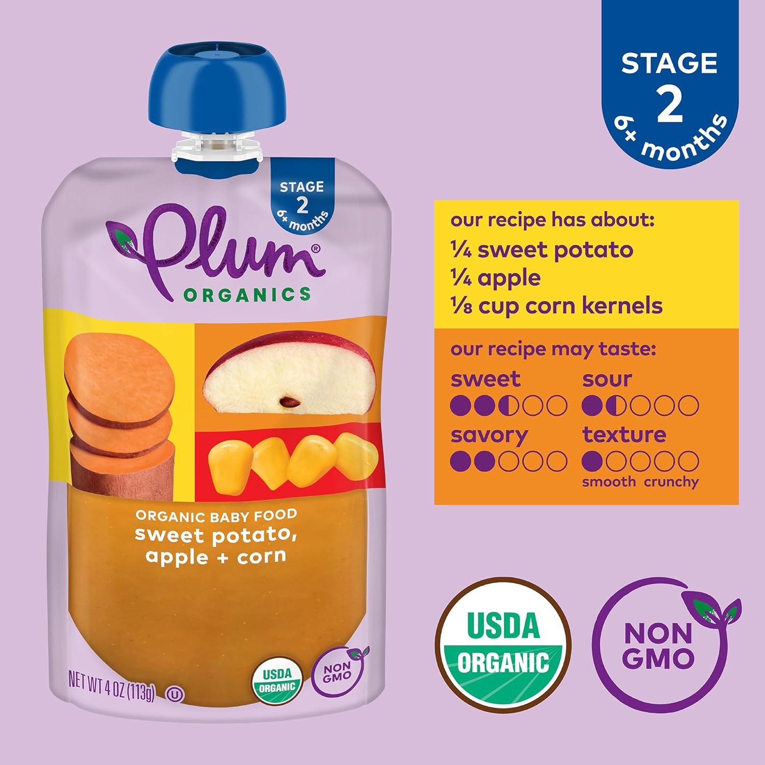 Plum Organics | Stage 2 | Organic Baby Food Meals [6+ Months] | Fruit & Veggie Variety Pack | 3.5 Ounce Pouch (Pack Of 18) : Baby