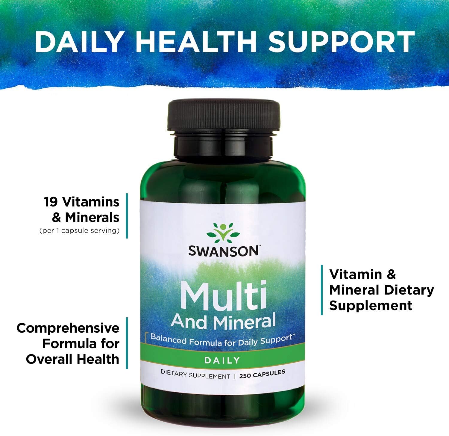 Swanson Multi and Mineral Daily Men's Women's Multivitamin Multimineral Health Supplement 250 Capsules (Caps) : Health & Household