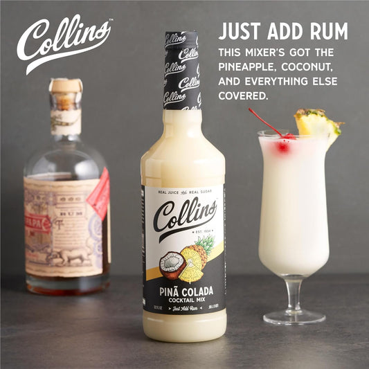 Collins Pina Colada Mix | Made With Real Pineapple Juice, Coconut and Other Natural Flavors | Tropical Cocktail Mixer, Home Bar accessories Cocktail Mixers, 32 fl oz