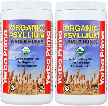 Yerba Prima Organic Psyllium Whole Husks, 12 Ounce (Pack of 2) - Natural Fiber Supplement, Gut Health, Regularity Support, Non GMO, Gluten Free, Keto and Vegan Friendly