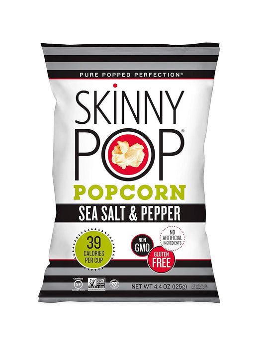 Skinnypop Sea Salt & Pepper Popcorn, Gluten Free, Non-Gmo, Healthy Popcorn Snacks, Skinny Pop, 4.4Oz Grocery Size Bags (12 Count)