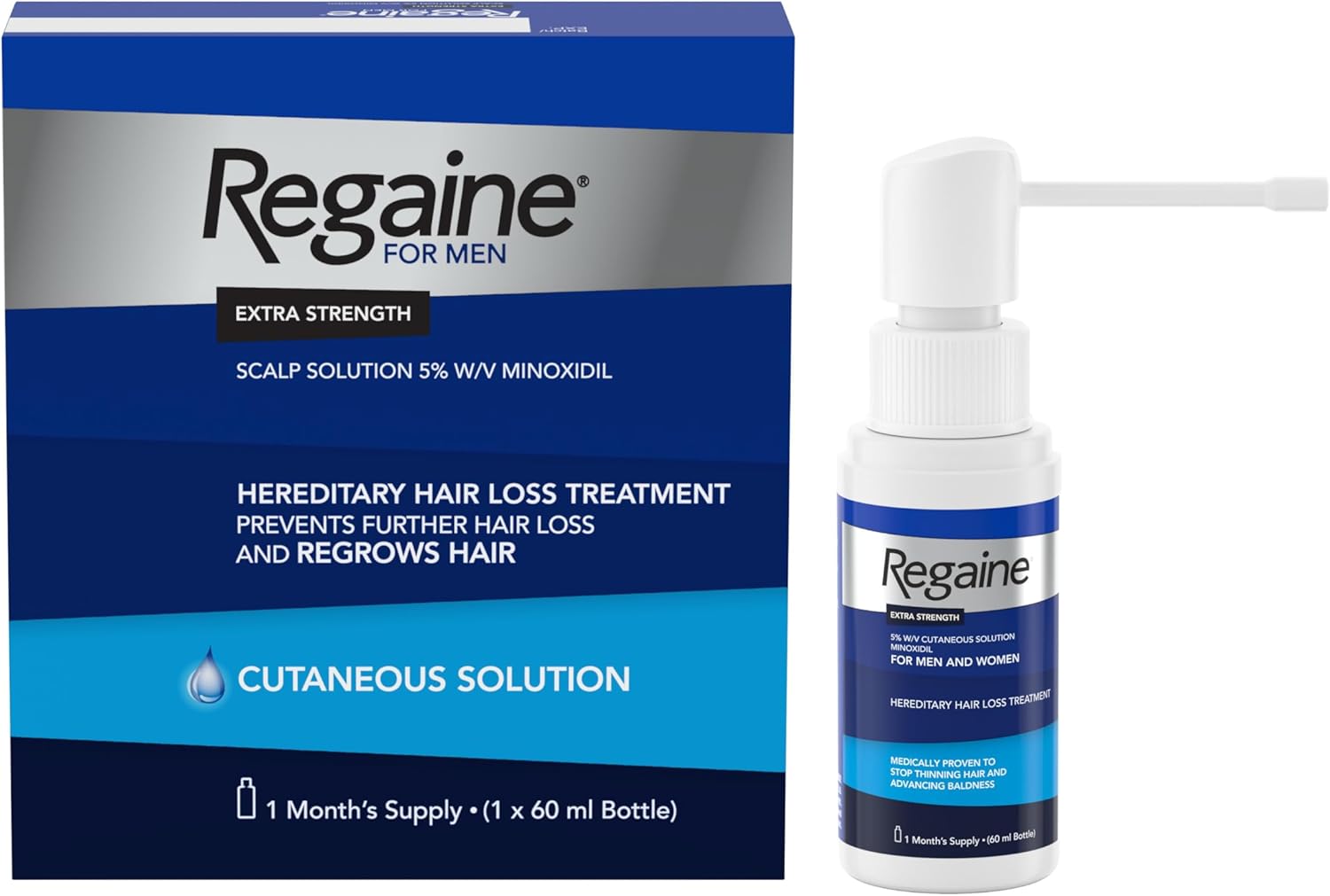 Regaine For Men 5% Minoxidil Extra Strength Scalp Solution For Hair Regrowth (1X 60Ml), Scientifically Proven To Help Stop And Reverse Hereditary Hair Loss, Revitalise Hair Follicles