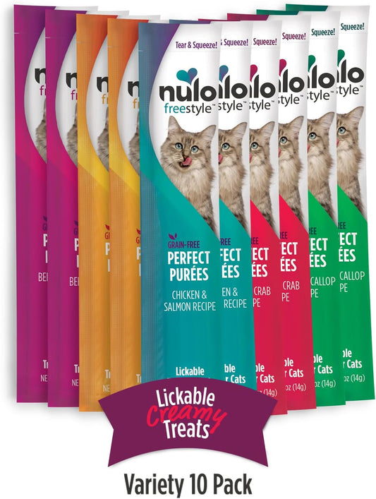 Nulo Freestyle Grain-Free Perfect Purees Premium Wet Cat Treats, Squeezable Meal Topper For Felines, High Moisture Content To Support Hydration, 0.5 Ounces In Each Lickable Wet Cat Treat Pouch