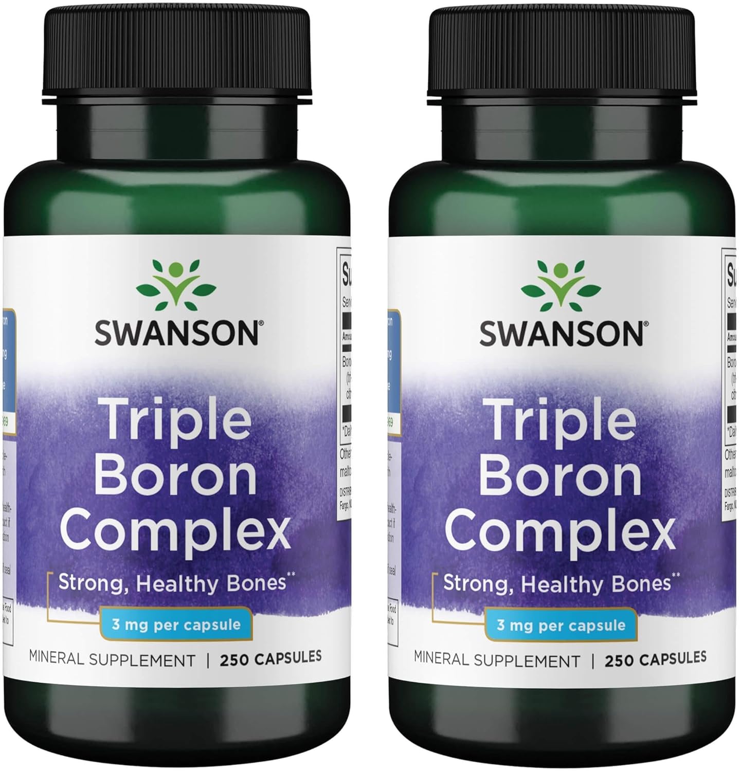 Swanson Triple Boron Complex - Natural Bone Health '&' Joint Support - Mineral Supplement Featuring Citrate, Aspartate '&' Glycinate - (250 Capsules) 2 Pack