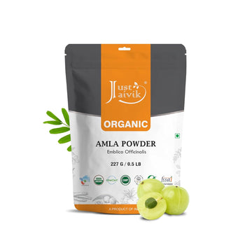 Just Jaivik 100% Organic Amla Powder - Certified Organic By Onecert Asia, 227 Gms / 1/2 Lb Pound / 08 Oz - Indian Gooseberry - Emblica Officinalis - (An Usda Organic Certified Herb)