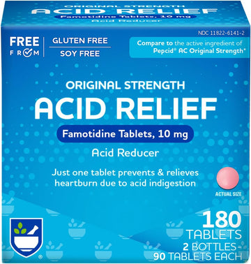 Rite Aid Acid Reducer, Original Strength Famotidine Tablets, 10 Mg - 2 Bottles, 90 Count Each (180 Count Total) | Heartburn Relief | Acid Reflux | Heartburn Chews & Tablets