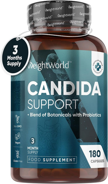 Candida Support - 180 Vegan Capsules - 3 Months Supply - For Men & Women - With Aloe Vera, Caprylic Acid, Grape Seed Extract & Rosemary Powder & Probiotics 400 Million Cfu - Candida Cleanse Supplement