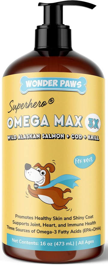 Fish Oil For Dogs - Omega 3 For Dogs From Alaskan Salmon, Cod & Krill Oil - Epa Dha Fatty Acids - Less Shedding & Itching - Skin, Joint, Immune & Heart Health - 16 Oz Pet Liquid Supplement