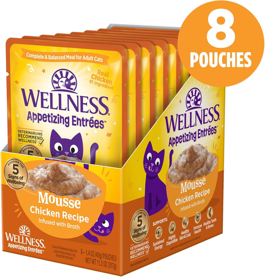 Wellness® Appetizing Entrées™ Mousse Chicken Recipe Infused With Broth Natural Wet Cat Food, 1.4 Oz Pouch (Pack Of 8)