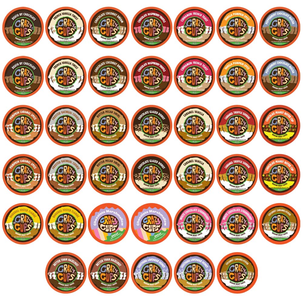 Crazy Cups Flavored Decaf Coffee, For The Keurig K Cups Coffee 2.0 Brewers, Variety Pack Sampler, 40 Count