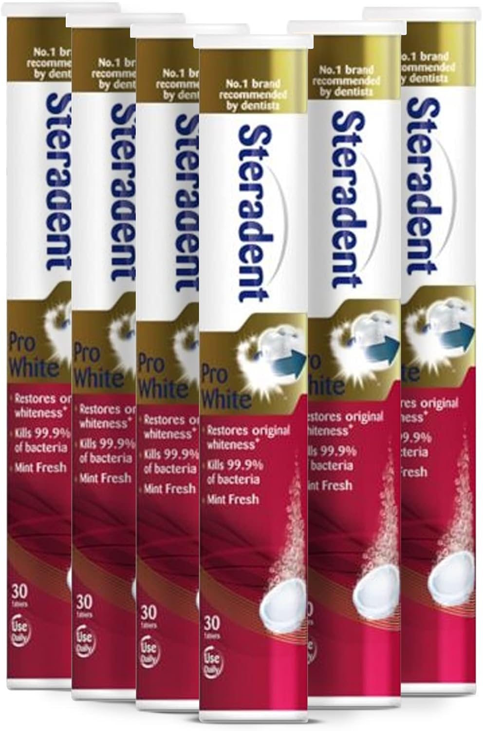 Steradent Six Packs Of Pro White Denture Cleanser 30 Tablets By