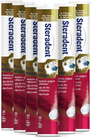 Steradent Six Packs Of Pro White Denture Cleanser 30 Tablets By