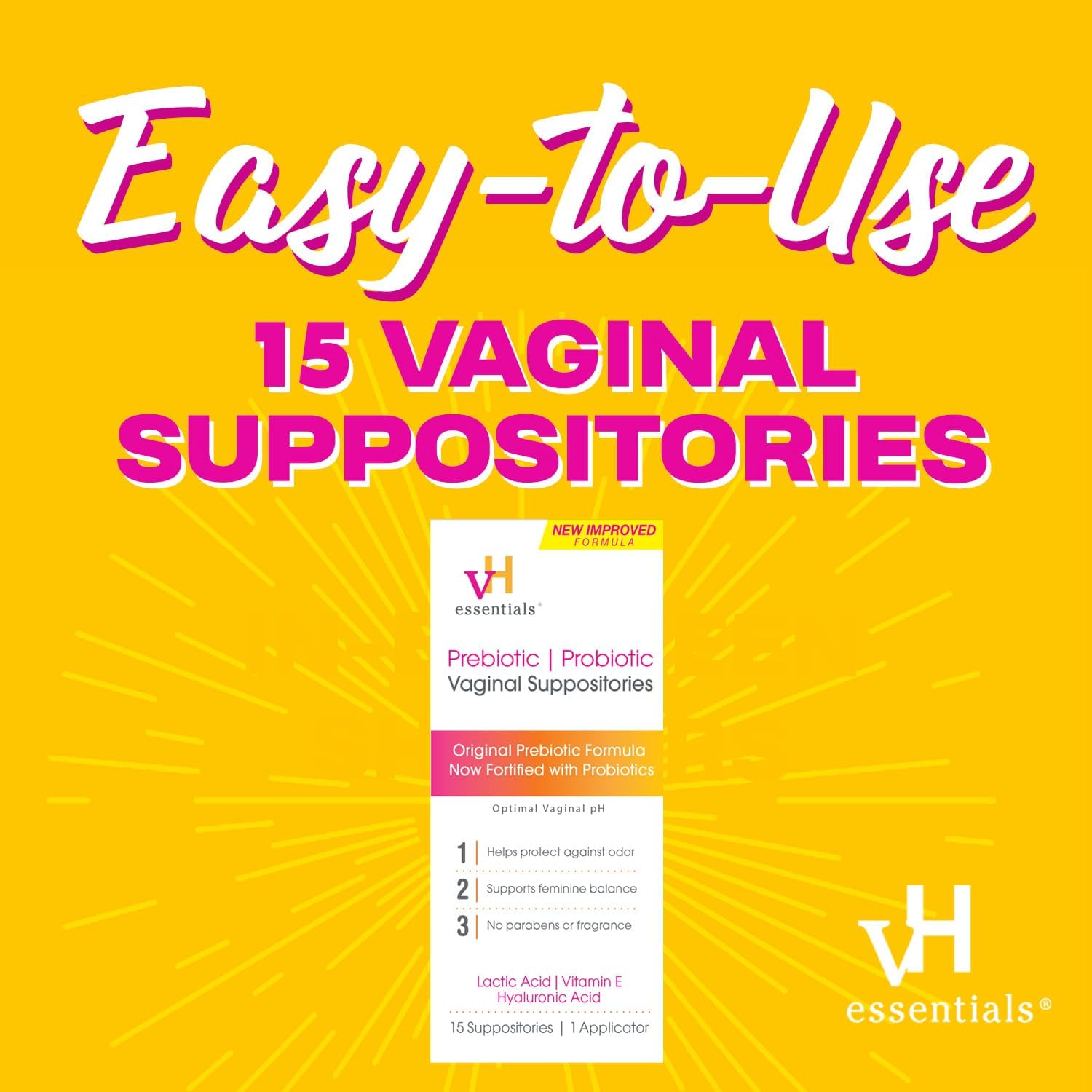 Vh Essentials Prebiotic Ph Balanced Vaginal Suppositoriesbox, Original Version, 15 Count : Health & Household