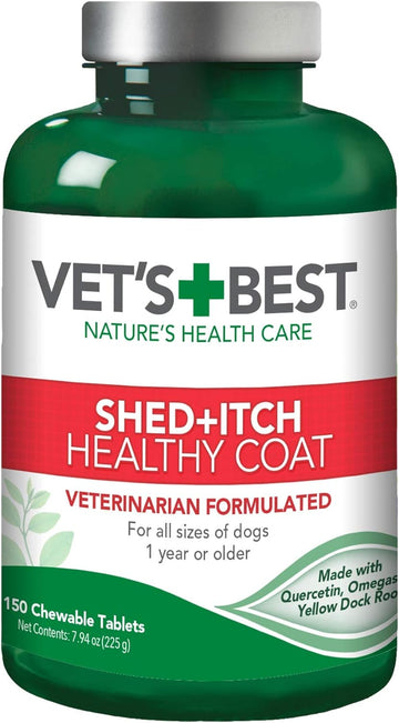 Vet's Best Healthy Coat Shed & Itch Relief Dog Supplements | Relieve Dogs Skin Irritation and Shedding Due to Seasonal Allergies or Dermatitis | 150 Chewable Tablets, White, 150 Count (Pack of 1)