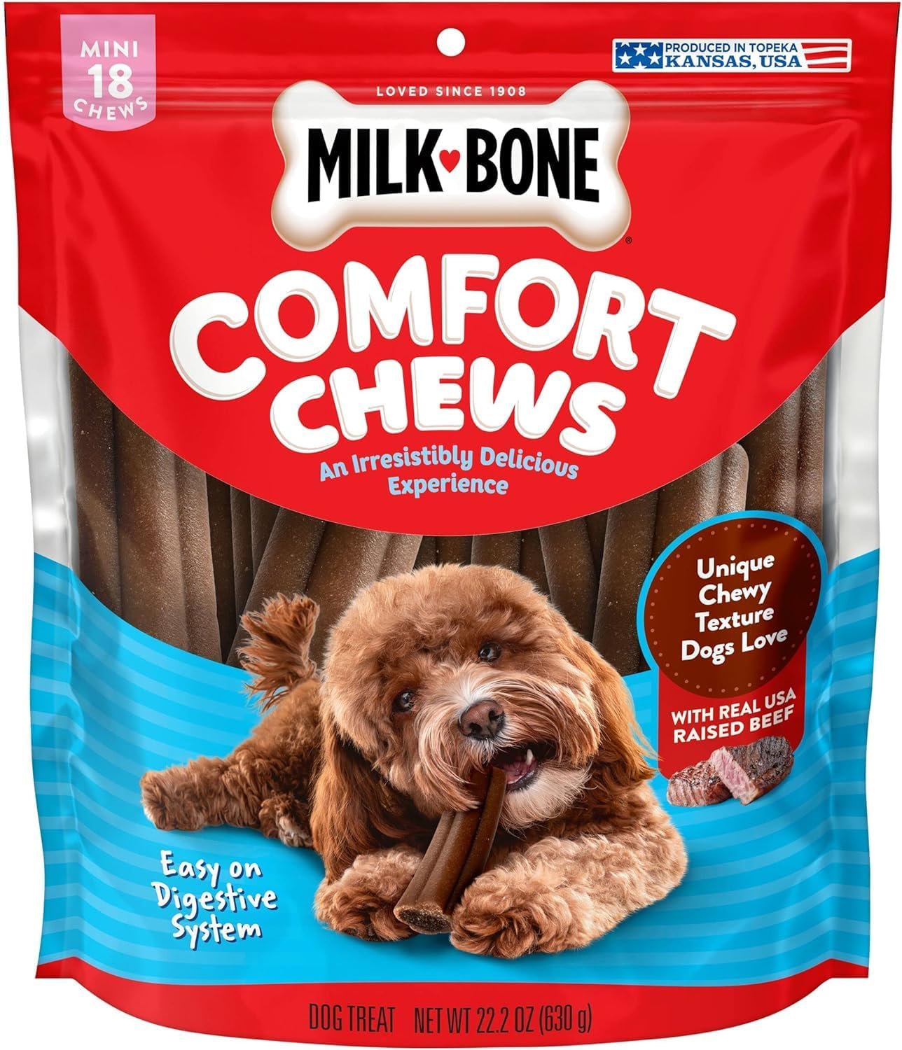 Milk-Bone Mini Comfort Chews, Rawhide Free Dog Treats With Unique Chewy Texture And Real Beef, 18 Mini Chews (Pack Of 4)