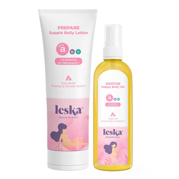 Maternity Stage A Set, PREPARE & SOOTHE Supple Belly Lotion & Happy Belly Oil (Pregnancy Months 1-5) Part of a Complete 3 Part Skin Care System, New Mom Gifts (Set of 2, 4-4.22oz)