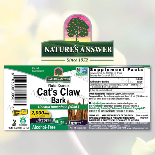 Nature's Answer Cat's Claw Inner Bark 2000 mg 2 Extract | Supports Joint & Muscle Function | Gluten-Free, Alcohol-Free, Vegan, Kosher Certified & No Preservatives | Single Count