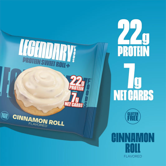 Legendary Foods 22G Protein Sweet Roll+ Bars Premium High Protien, Low Carb Meal Replacement Snack Bar, Low Glycemic, Gluten Free Snacks - Zero Sugar, Keto And Diabetic Friendly Cinnamon Rolls 10-Pack
