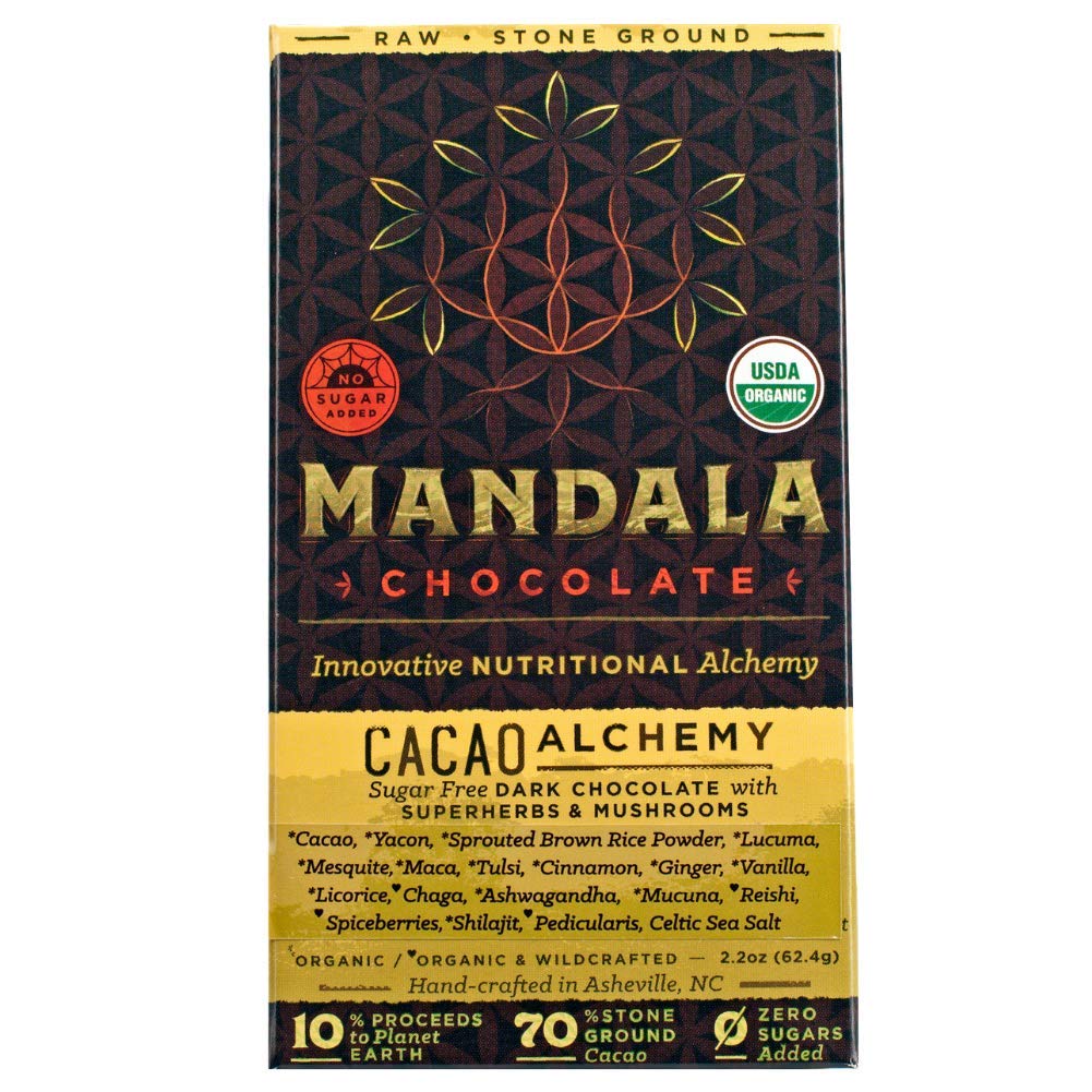 Mandala Superfood Sugar-Free Bean-To-Bar Chocolate (2.2 Oz Bar) Organic, Paleo, Keto, Artisan, Healthy, Vegan, Made With Adaptogens (Cacao Alchemy, 3-Pack)