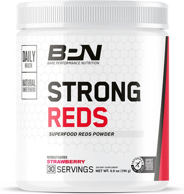 BARE PERFORMANCE NUTRITION, BPN Strong Reds Superfood Powder, Digestive Enzymes, Antioxidants, Improved Natural Energy, Strawberry