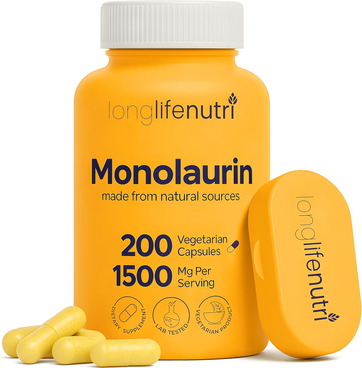 Monolaurin 1500Mg - Potent Glycerol From Coconut, 200 Vegetarian Capsules, Organic Supplement For Gut Balance & Natural Defense, 100-Day Supply, Gmp Certified, Made In Usa