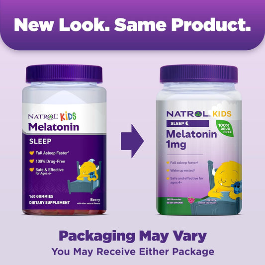 Natrol Kids Melatonin 1mg, Supplement for Restful Sleep, Sleep Gummies for Children, 140 Raspberry-Flavored Melatonin Gummies, 140 Day Supply