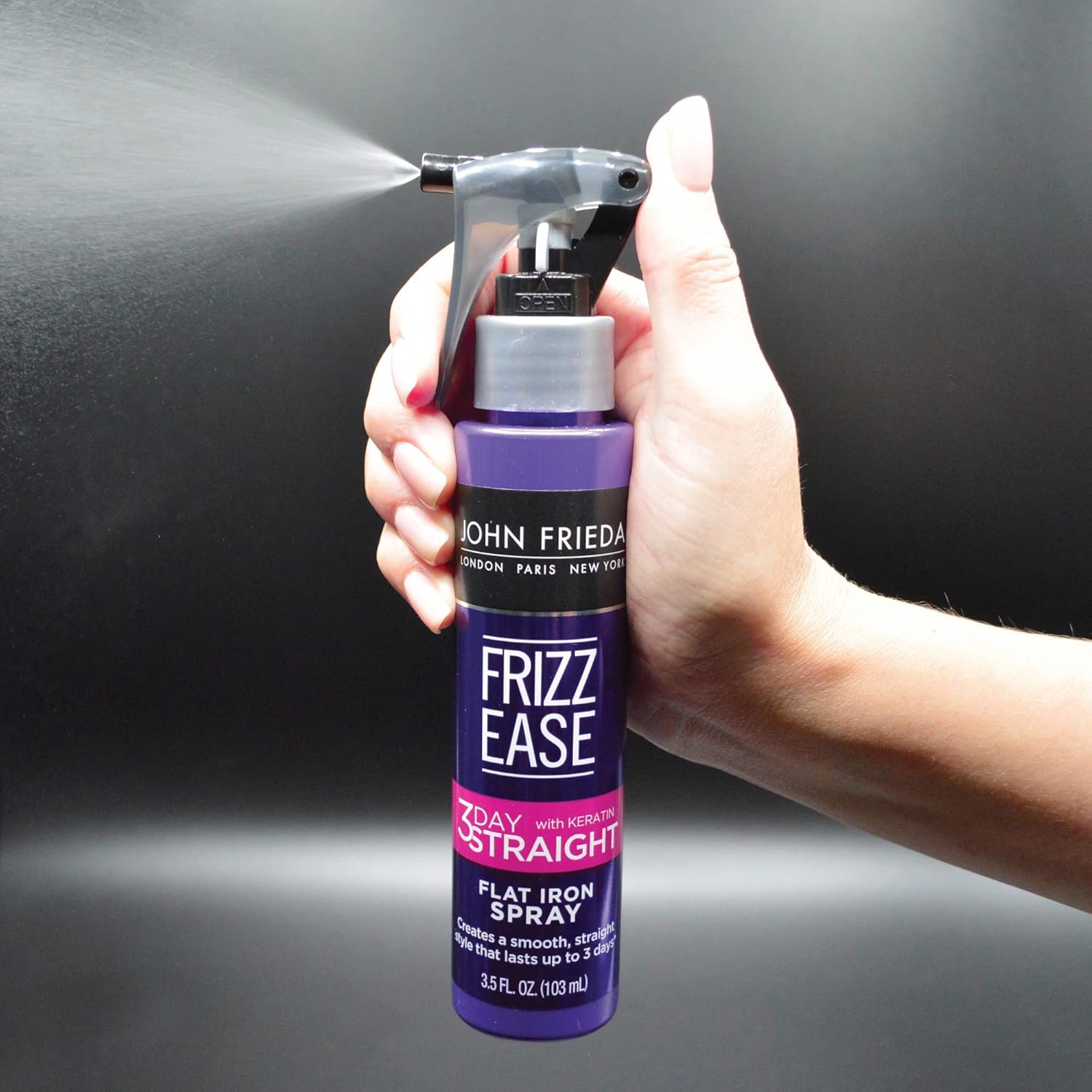 John Frieda Frizz Ease Keratin Infused Flat Iron Hair Spray, 3 Day Straightening Spray, Anti Frizz Heat Protectant for Curly Hair, 3.5 Ounce : Hair Sprays : Beauty & Personal Care