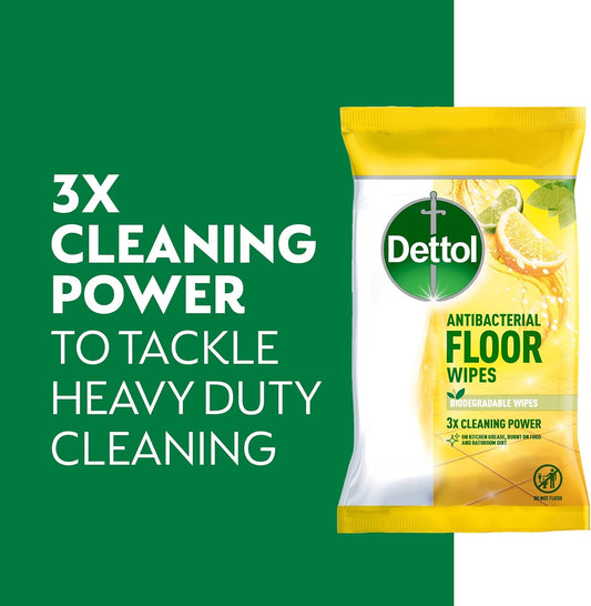 Dettol Lemon & Lime Floor Cleaning Wipes, 25 Count - Antibacterial Surface Cleaner, Fresh Citrus Scent, Quick-Dry Formula, Ideal For Home Hygiene, Easy Disposable Sheets