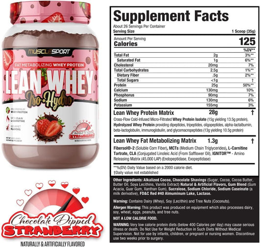 Musclesport Lean Whey Revolution™, Whey Protein Isolate With Hydrolyzed Whey - Low Calorie, Low Carb, Low Fat, Incredible Flavors - 25G Protein Per Scoop (2Lb, Chocolate Dipped Strawberry)