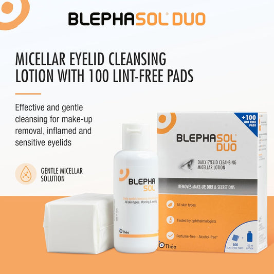 Blephasol Duo 100 Ml Micellar Eyelid Cleansing Lotion With 100 Lint-Free Pads | Effective And Gentle Cleansing For Make-Up Removal, Inflamed And Sensitive Eyelids | Soap & Alcohol-Free
