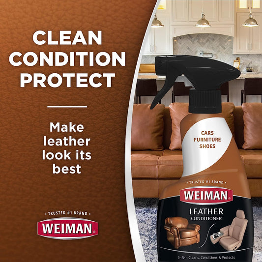 Weiman Leather Cleaner Conditioner & Protector for Couches, Boots, Chairs, Bags, Purses & Auto Interior with Microfiber Towel Included (2 Pack)