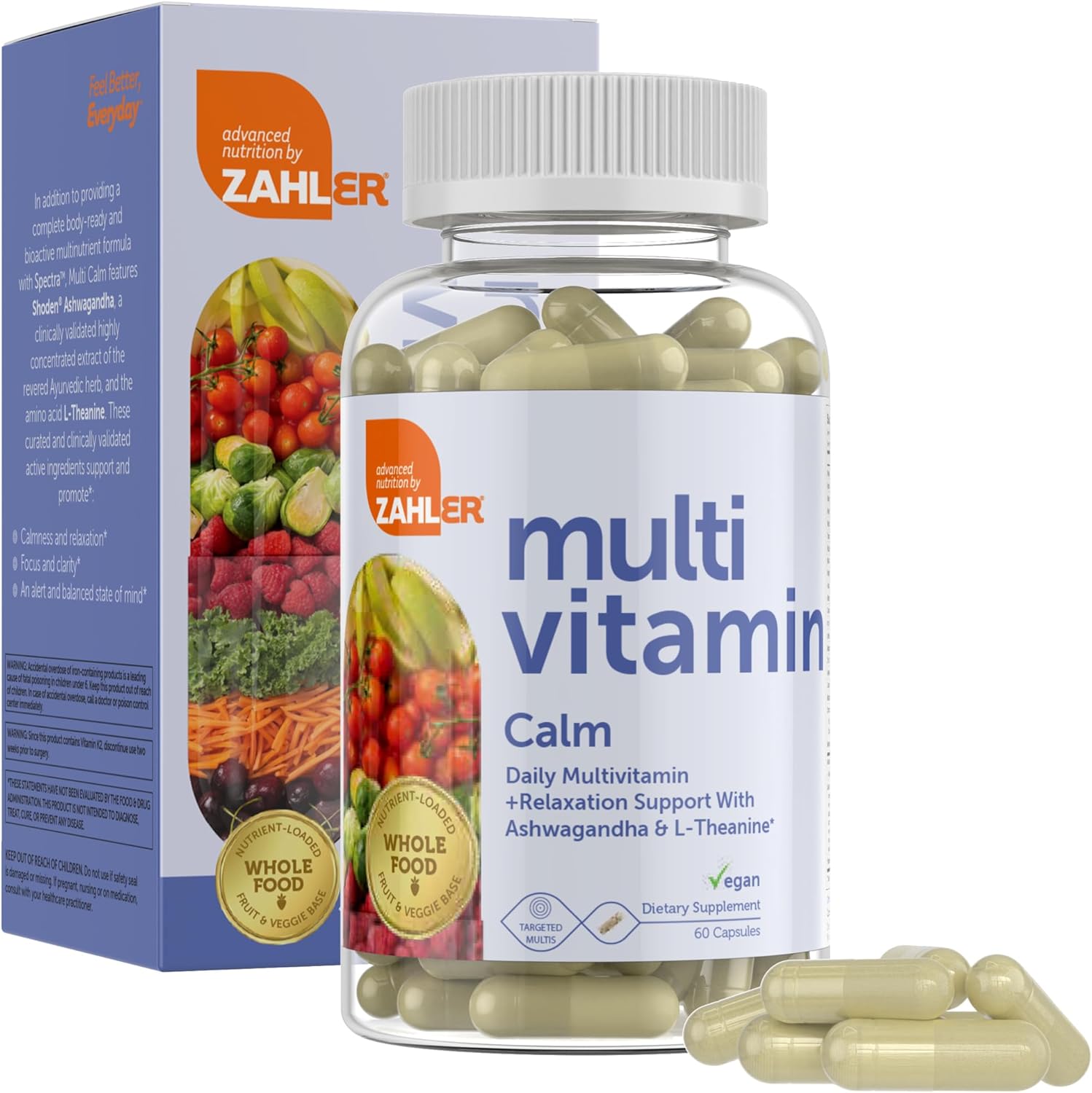 Zahler - Daily Multivitamin Calm Supplement With Ashwagandha And L-Theanine (60 Capsules) Certified Kosher Vegan Friendly Relaxation Support With Vitamin C D A E K2 B6 B12 Magnesium Iron Zinc