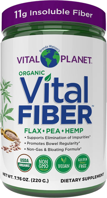 Vital Planet - Vital Fiber Powder, Soluble And Insoluble Fiber Supplement With Flax, Pea And Hemp, Organic Daily Dietary Supplement Supports Gut Digestive Regularity 7.76 Oz