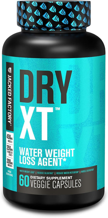 Jacked Factory Dry-Xt Water Weight Loss Diuretic Pills - Natural Supplement | Reduces Water Retention & Bloating | Dandelion Root Extract, Potassium, 7 More Powerful Ingredients - 60 Veggie Capsules