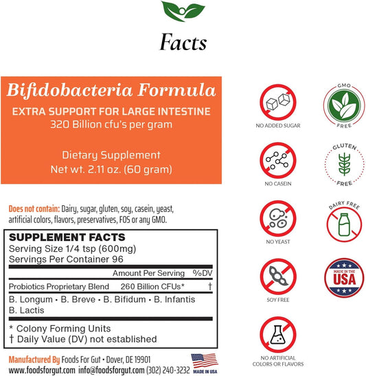 Bifido Formula 320 Billion Cfu'S | Made In Usa | Digestive & Immune Support | May Help Leaky Gut Repair | 60 Grams (2.11 Oz)