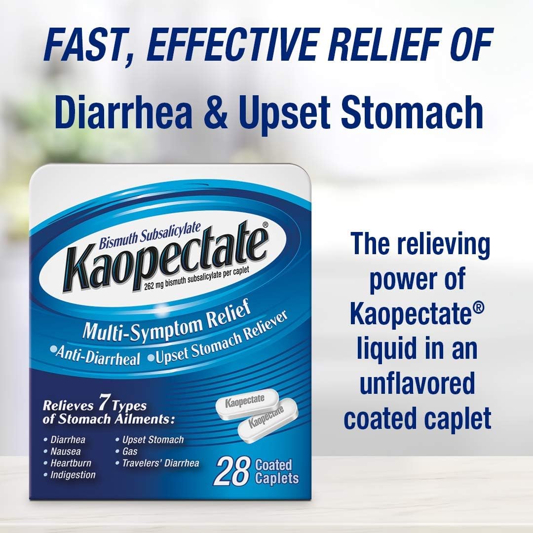 Kaopectate Multi-Symptom Anti-Diarrheal& Upset Stomach Reliever, 28 Caplets, White : Health & Household