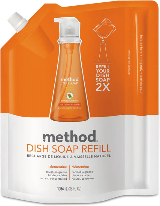 Method Gel Dish Soap Refill, Clementine, Biodegradable Formula, Tough on Grease, 36 Fl Oz (Pack of 6) : Health & Household