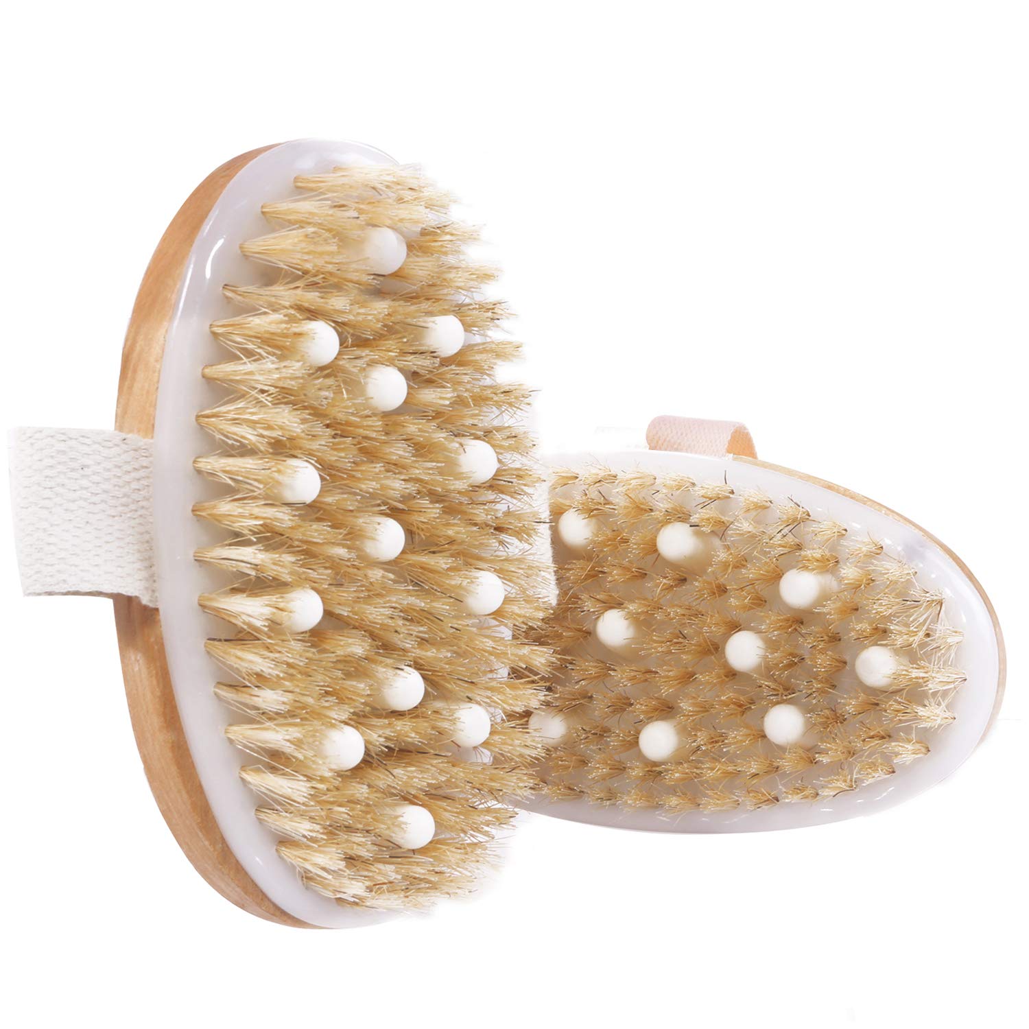 2 Pcs Dry Brushing Body Brush Bath Brush?Gospire Natural Bristle Gentle Exfoliating for Softer?Gentle Massage Nodes for Treatment & Improves Lymphatic Functions, Stimulates Blood Circulation