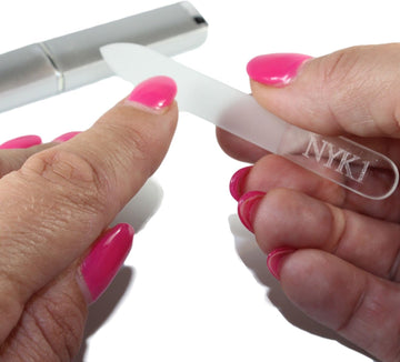 Nyk1 Handbag Size Best Crystal Nail Glass File, Carefully Crafted, Etched And Eloquently Designed. Perfectly Travel Sized With Official Nyk1 Carry Case Included