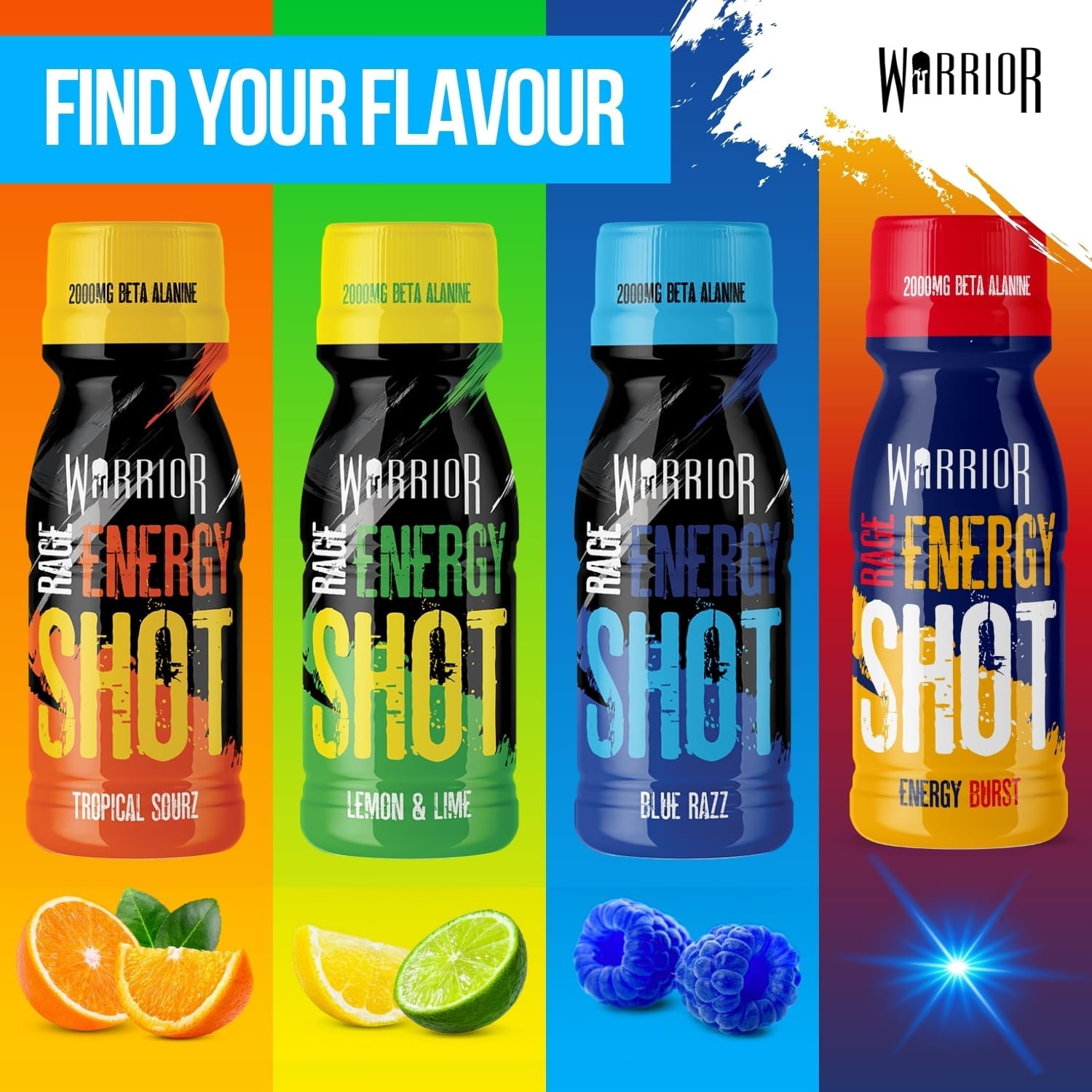 Warrior Rage Energy Shots - Pre Workout Shot Drink 12 x 60ml - RTD Fuel Juice Supplement (Liquid not Gels) - 200mg Caffeine to Lift Sessions and Running - Contains Vitamin B6 & B12 (Tropical Sourz) : Amazon.co.uk: Grocery