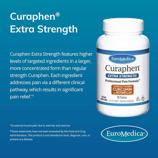 Euromedica Curaphen Extra Strength - 60 Tablets - Professional Formula - Potent Curcumin & Boswellia With Dlpa & Nattokinase - Highly Absorbable - 60 Servings