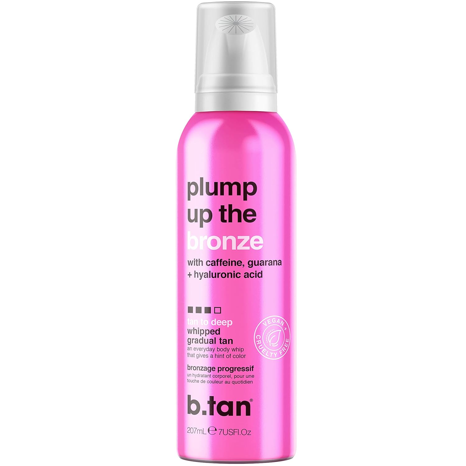 b.tan Dark Gradual Self Tanner Whip | Plump Up the Bronze - Daily Aerosol Foam to Build a Deep, Bronzed Everyday Glow, Enriched With Hyaluronic Acid + Guarana For Plump, Juicy Skin, 207ml