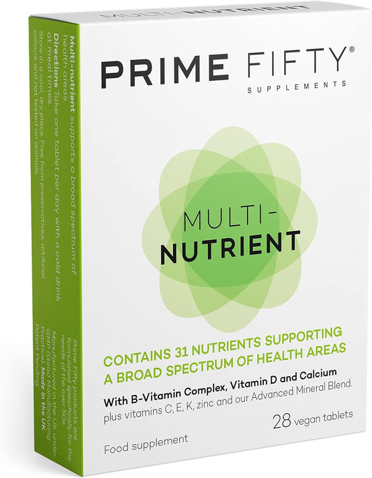 Prime Fifty Multi-Nutrient Vegan Multivitamin Tablets – 32 Multivitamins & Minerals Including Vitamin B Complex, Calcium, Zinc & Vitamin D – 28 Day Supply – Immune System Vitamins For 50+