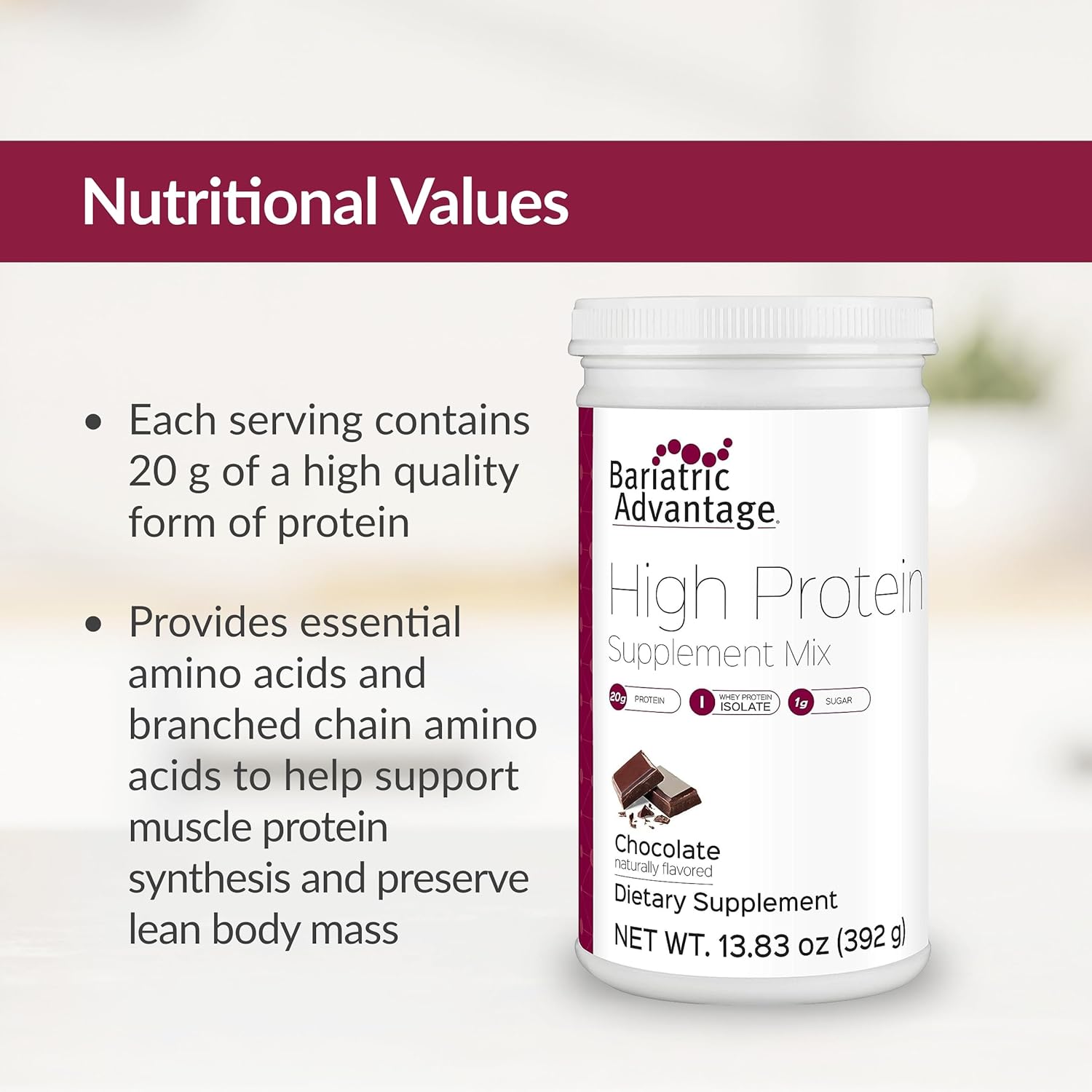 Bariatric Advantage High Protein Supplement Mix, 20 Grams Whey Protein Isolate Low Sugar With 100 Calories Per Serving - Chocolate, 14 Servings : Health & Household