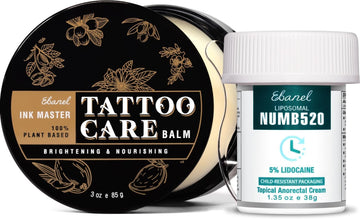Ebanel Set of 5% Lidocaine Numbing Cream and Tattoo Aftercare Balm, Numb520 Topical Anesthetic Pain Relief Burn Itch Cream, and 100% Natural Multi-Purpose Healing Ointment Tattoo Brightener Butter