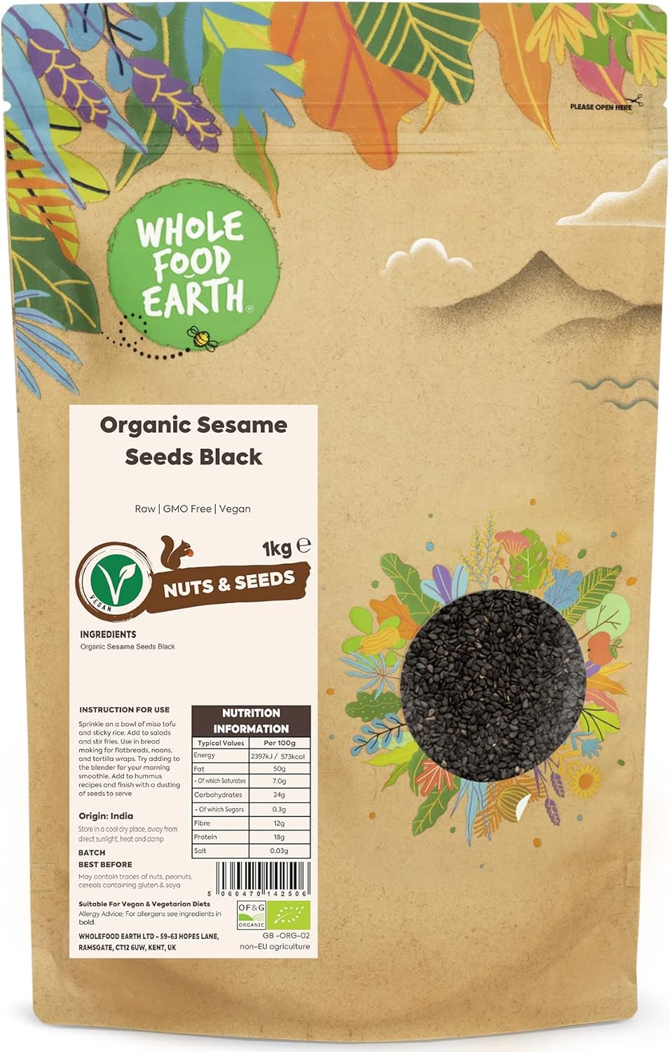 Wholefood Earth Organic Sesame Seeds Black 3Kg Raw | Gmo Free | Vegan | Certified Organic