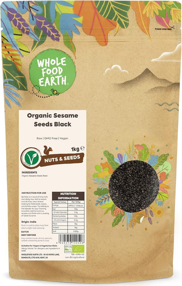 Wholefood Earth Organic Sesame Seeds Black 3Kg Raw | Gmo Free | Vegan | Certified Organic